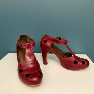 Frye Red T-Strap Heels